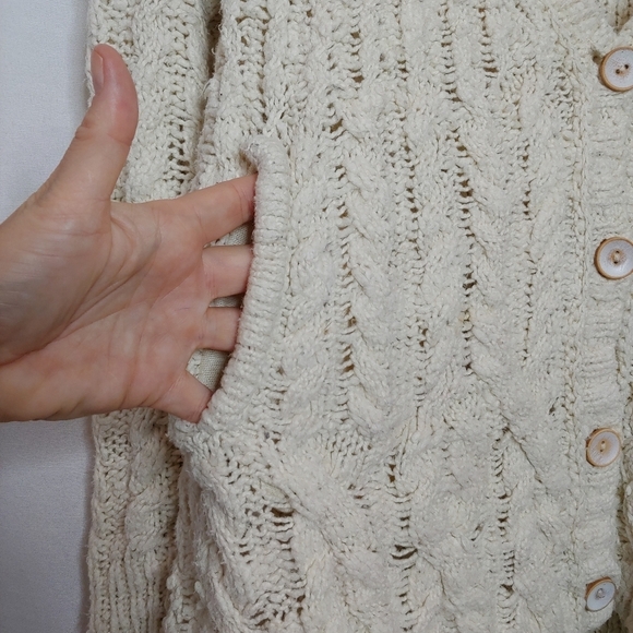 Free People Chunky Knit Cardigan Ivory Cream Small Cotton High Low Hem Pockets - Picture 6 of 10
